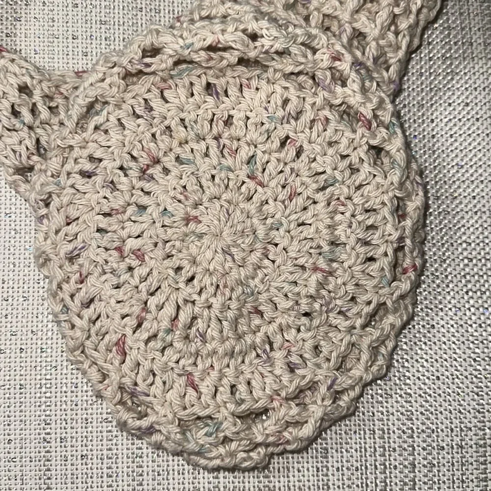 Handmade Crochet Ivory Pastel Colored Confetti Small Fishnet Market Tote